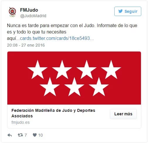 Tweet de la Federación Madrileña de Judo